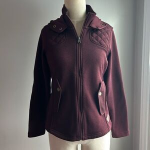 Eddie Bauer Maroon Zip Hooded Sweatshirt Quilted Detailing Women’s Petite Small